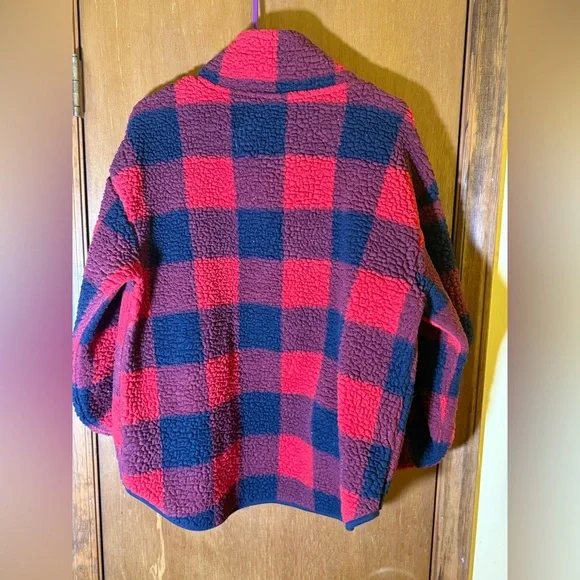 Old Navy Red and Black Plaid Fleece Pullover - Picture 7 of 7
